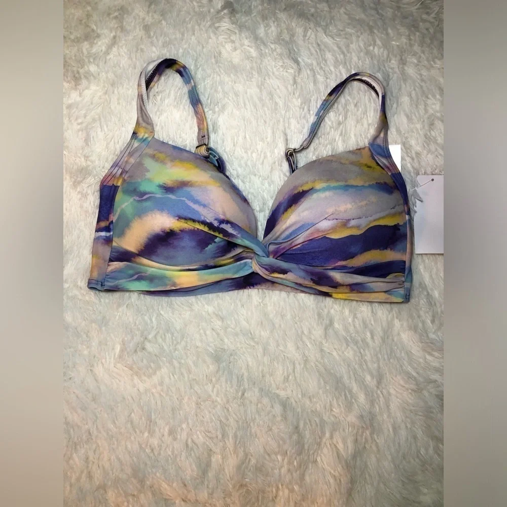 VENUS Purple and Yellow Marble Bikini Top with Adjustable Straps DDD